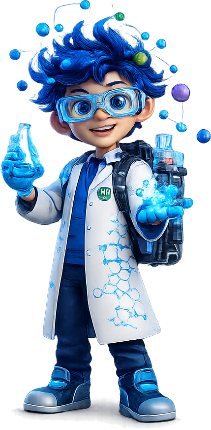 Molec, Xeltrix science mascot, waving